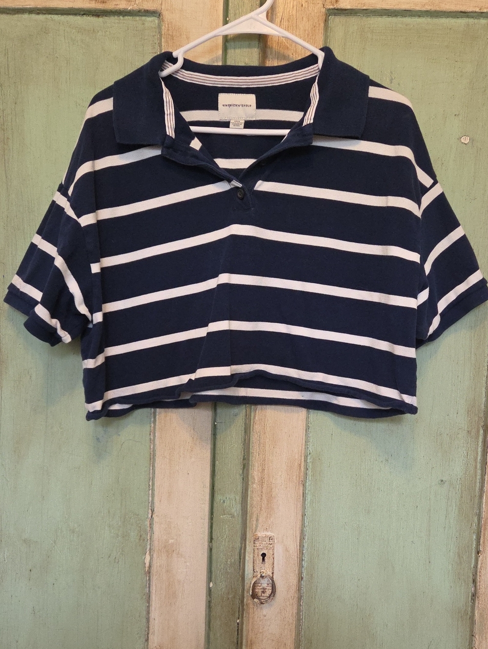 Cropped Navy & White Striped Polo Top - Kids